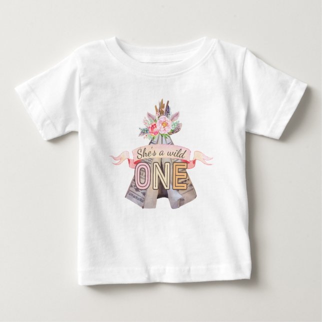 T-shirts Floral Boho Tribal Teepee Wild One primeiro aniver (Frente)