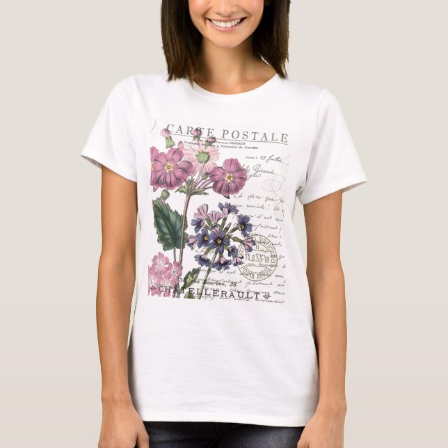 T-shirts floral francês do vintage moderno (Frente)