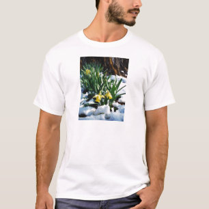 T-shirts Flores amarelas Daffodils na neve