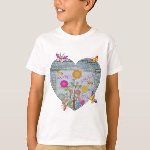 T-shirts Flores Cardíacas Denim Pocket Borboletas