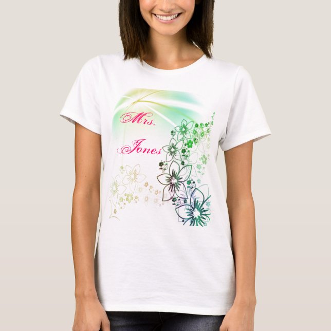 T-shirts Flores de Arte para Festa de Chá de Noiva com Nome (Frente)