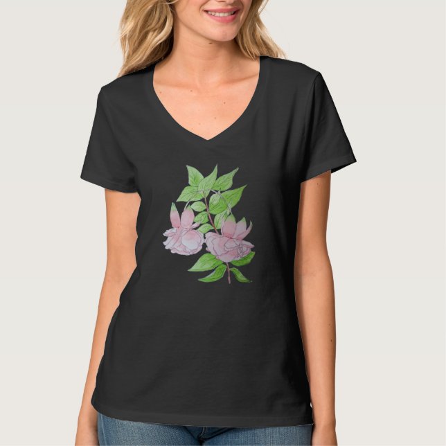 T-shirts Flores e folhetos cor-de-rosa (Frente)