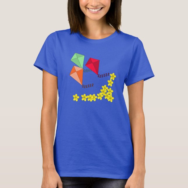 T-shirts Flores e pipas de mostarda Basant Panchami (Frente)