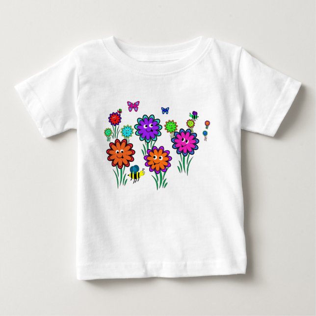T-shirts Flores Felizes para Bebês (Frente)