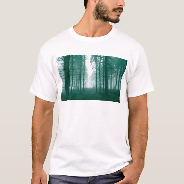 T-shirts Floresta fantasma com neblina em verde (Frente)
