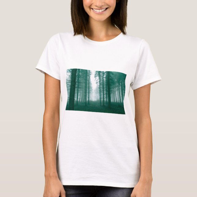 T-shirts Floresta fantasma com neblina em verde (Frente)