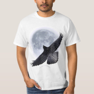 T-shirts Flying Black Raven Abraçando a Camisa-Lua