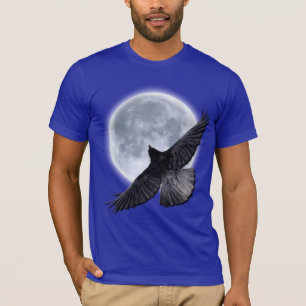 T-shirts Flying Black Raven Abraçando a Camisa-Lua