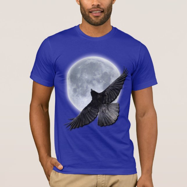T-shirts Flying Black Raven Abraçando a Camisa-Lua (Frente)