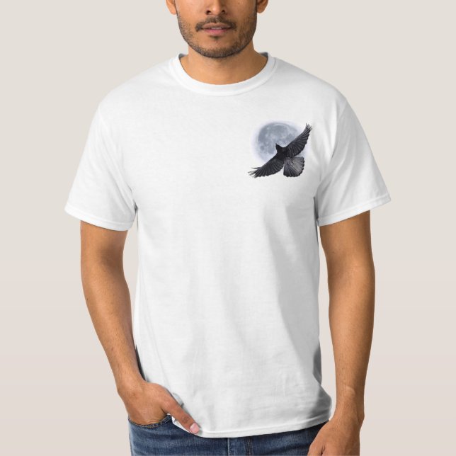 T-shirts Flying Black Raven Abraçando a Lua (Frente)
