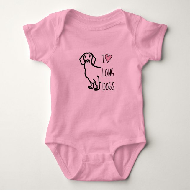 T-shirts Fofa Dachshund Rosa Fofo Eu Amo Cães Longos (Frente)