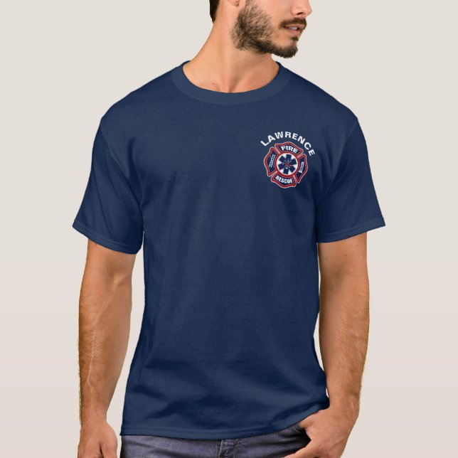 T-shirts Fogo e vermelho e azul do salvamento (Frente)