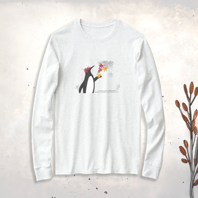 T-shirts Folhas de Autumn Maple e Penguin Engraçado Longa C (Criador carregado)