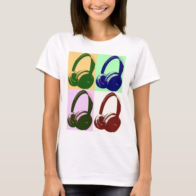 T-shirts Fones de ouvido de Pop de quatro cores (Frente)