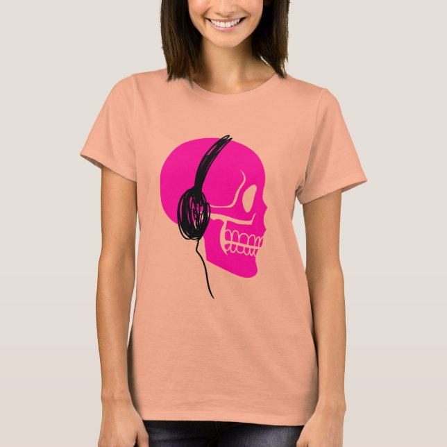 T-shirts Fones de ouvido Pink Skull (Frente)
