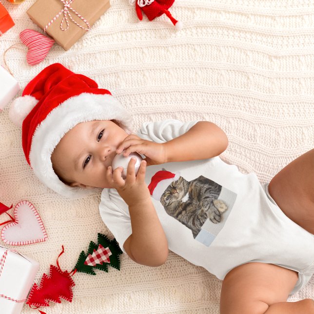T-shirts Foto de Humbug de Cat Natal com Santa Hat (Christmas Cat Humbug Photo with Santa Hat Baby Bodysuit)