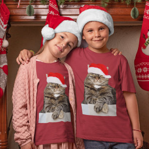 T-shirts Foto de Humbug de Cat Natal com Santa Hat