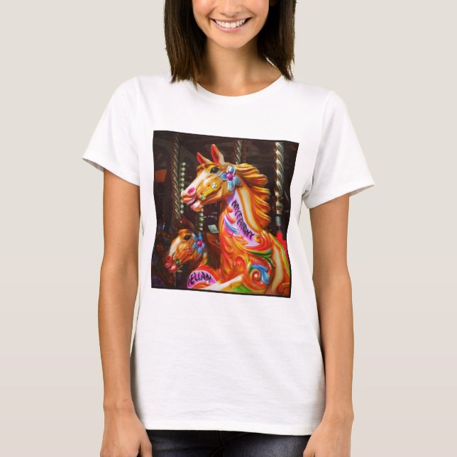 T-shirts Foto Quadrada - Cavalos de Feliz-volta 02 (Frente)