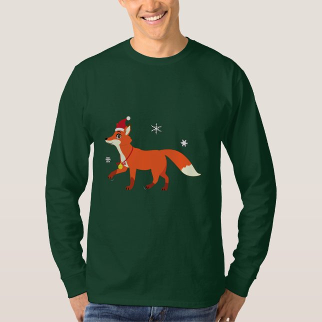 T-shirts Fox do Natal com papai noel chapéu e flocos de (Frente)