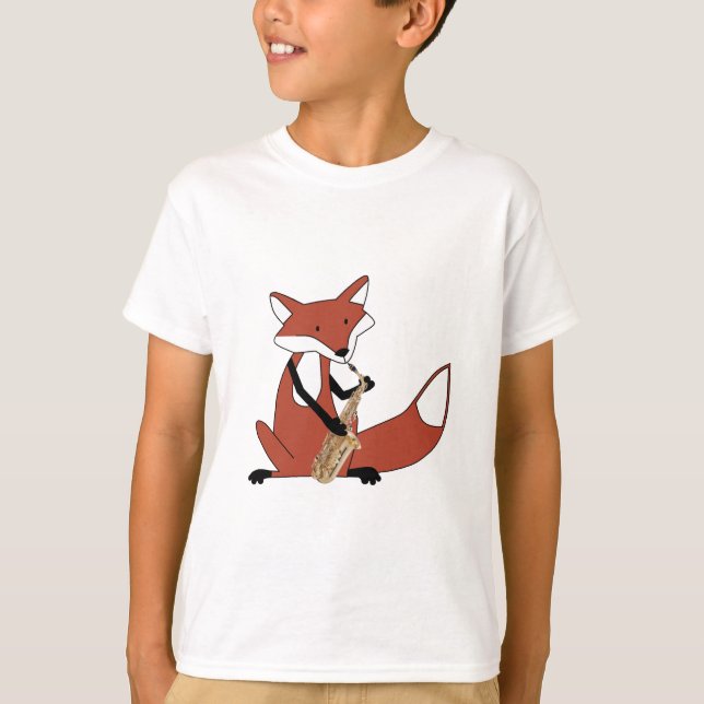 T-shirts Fox que joga o saxofone (Frente)