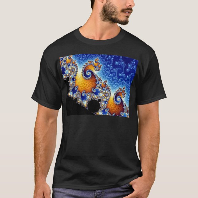 T-shirts Fractal espiral dobro azul de Mandelbrot (Frente)