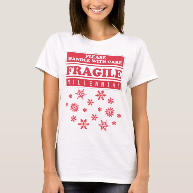 T-shirts Frágil Milênio, Manipula Com Flocos De Neve Cuidad (Frente)