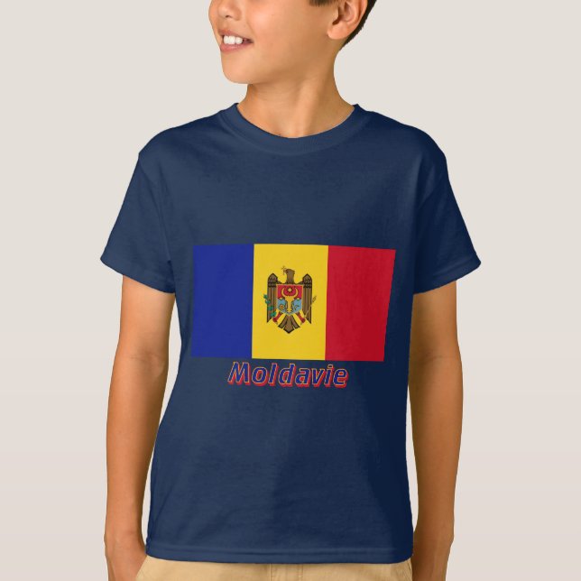 T-shirts Français de Drapeau Moldavie avec le nom en (Frente)