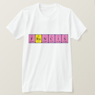 T-shirts Francis com o nome da mesa periódica