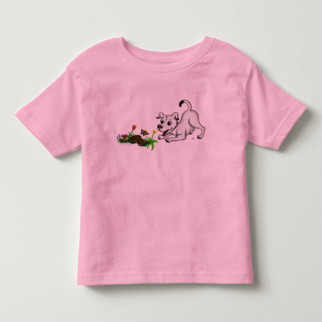 T-shirts Frühlingserwachen, Welpe mit Schmetterling (Frente)