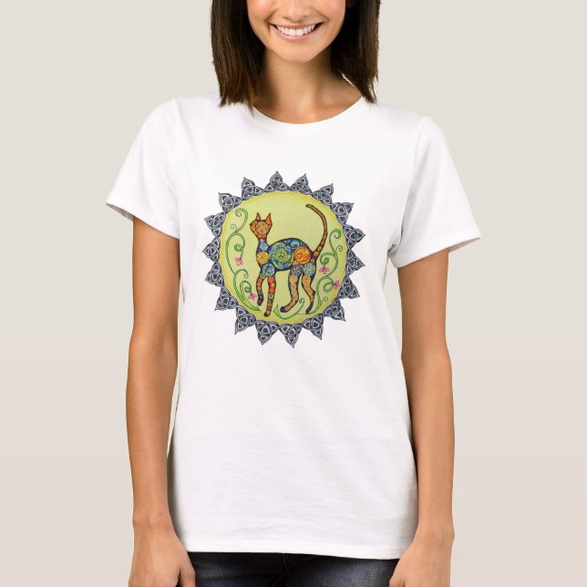 T-shirts Funky, Paisley, mandala celta do gato (Frente)