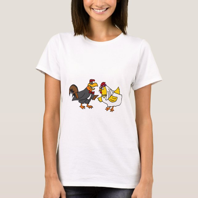T-shirts Funny Hen Bride e Rooster Groom Weding (Frente)