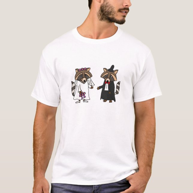 T-shirts Funny Raccoon Bride e Groom Wedte Art (Frente)