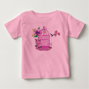 T-shirts Gaiola de Pássaros Floral Rosa