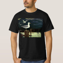 Gaivota Vintage Empoleirada no Pier, Animais Aves 