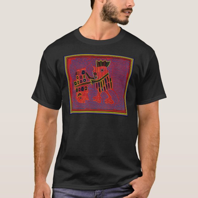T-shirts Galo Escalando um Peixe com um Faca de Machete (Frente)