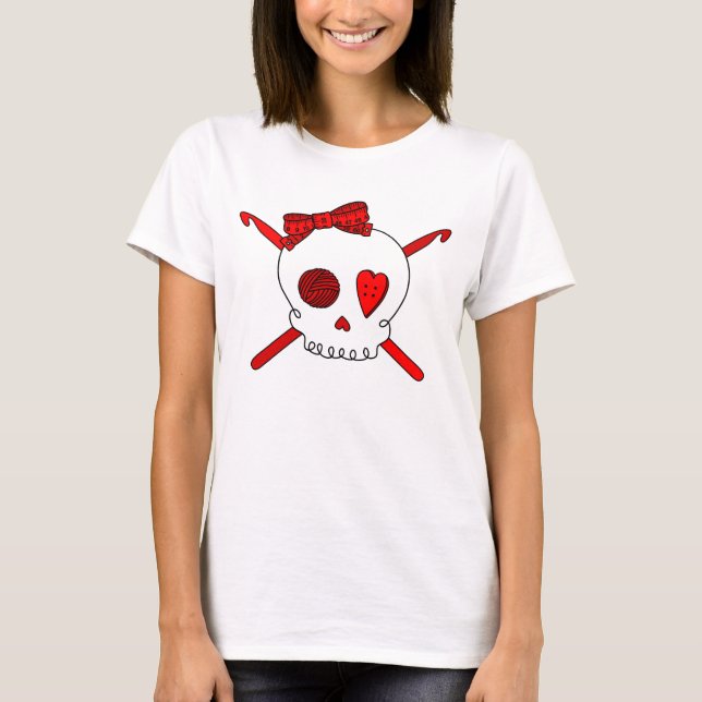 T-shirts Ganchos do crânio & de Crochet (vermelhos) (Frente)