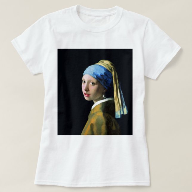 T-shirts Garota Jan Vermeer Com Arte Barroca De Pérola (Frente do Design)