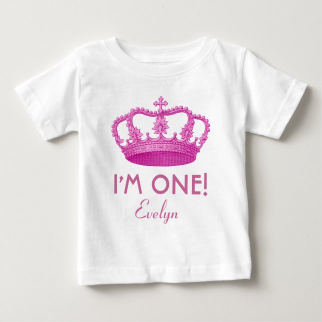 T-shirts Garota Real Princesa Coroa de Um Ano (Frente)