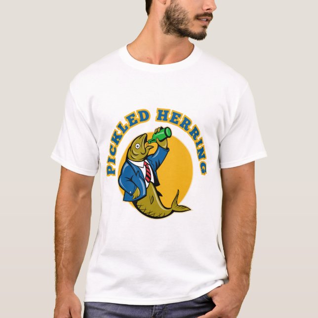 T-shirts Garrafa de cerveja do bebendo do terno dos peixes (Frente)