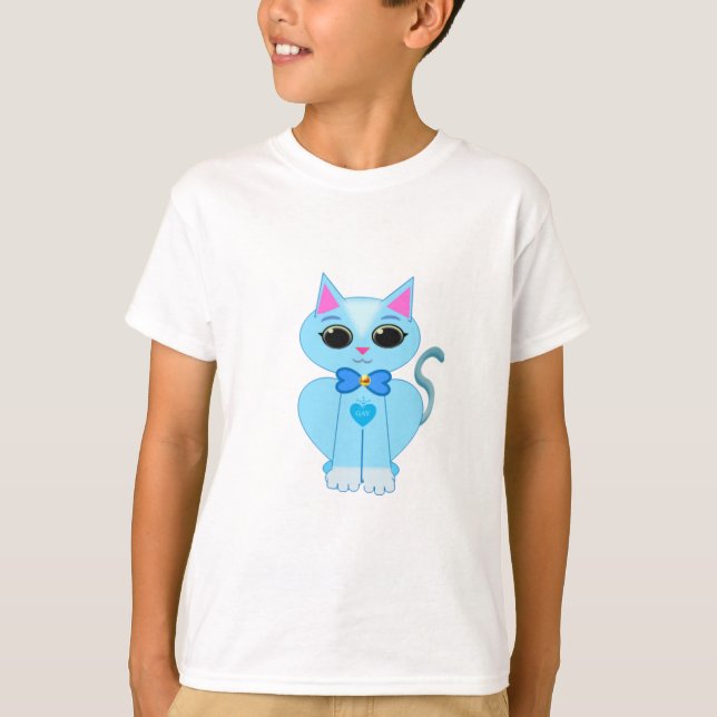 T-shirts gatinho azul-claro e na moda (Frente)