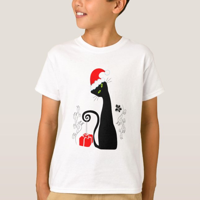 T-shirts Gatinho de Natal moderno (Frente)