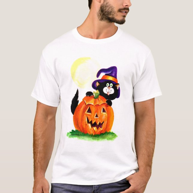 T-shirts Gatinho do Dia das Bruxas (Frente)