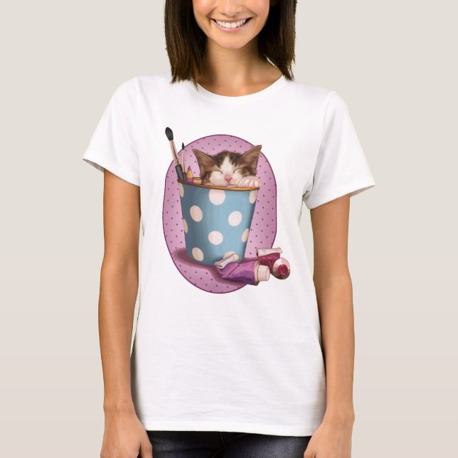 T-shirts Gatinho do pote do lápis (Frente)