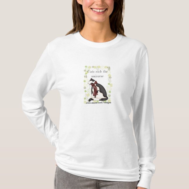 T-shirts Gatinho Preto e Branco com Corações (Frente)