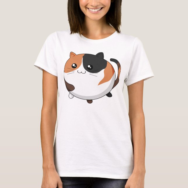 T-shirts Gato bonito do gatinho da chita de Kawaii (Frente)