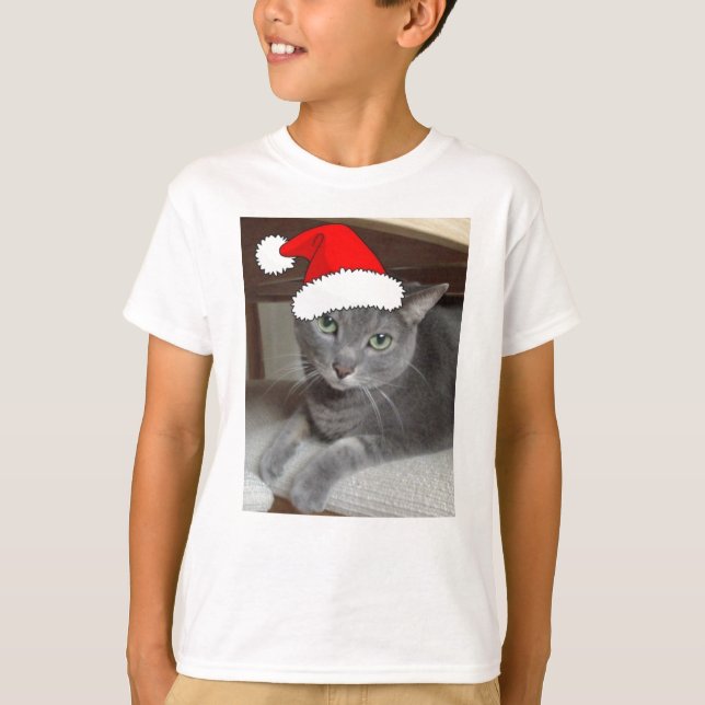 T-shirts Gato cinza Azul Russo de Natal (Frente)