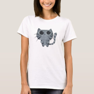 T-shirts Gato cinzento bonito com olhos roxos grandes
