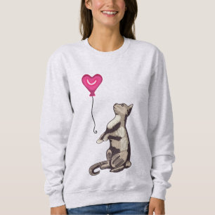 T-shirts Gato com um balão de coração Camisola para mulh