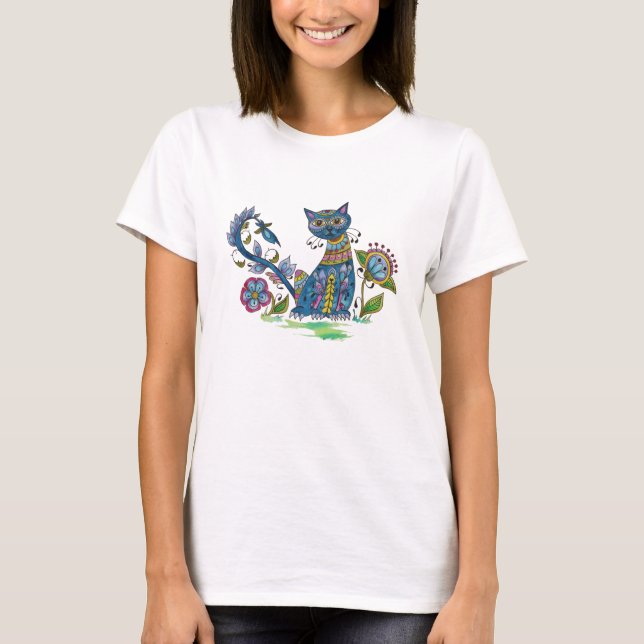 T-shirts Gato da arte popular com atitude (Frente)