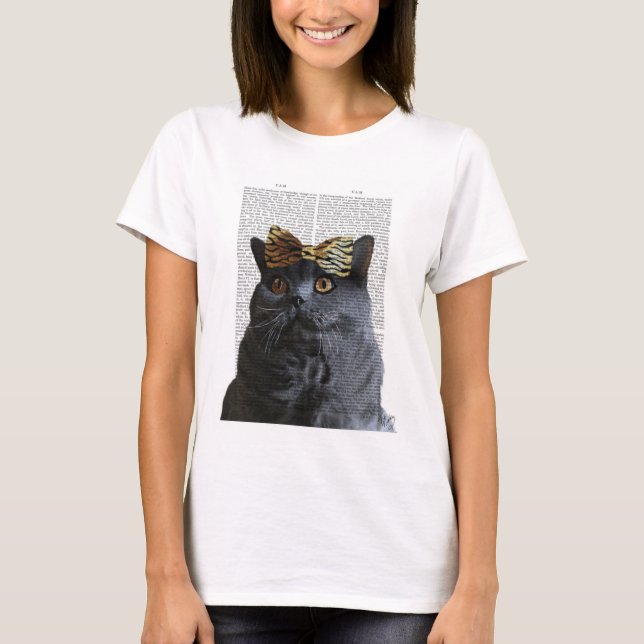 T-shirts Gato de cinza com Arco-leopardo (Frente)
